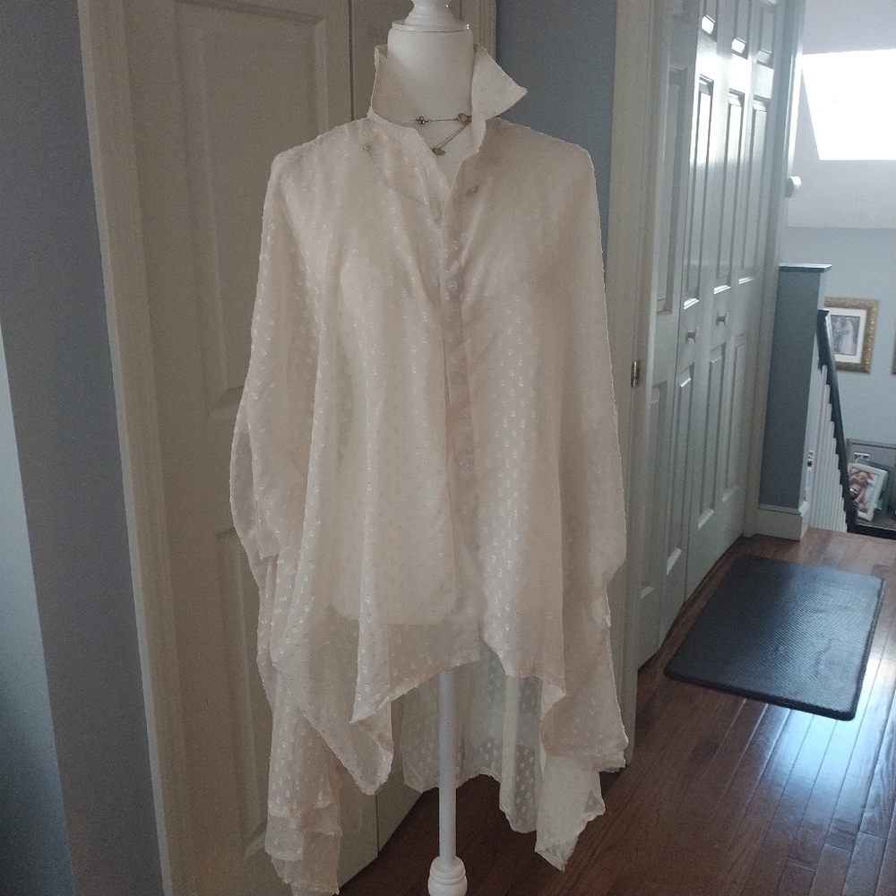 boohoo Dobby Chiffon Oversized Maxi Shirt Ecru 14 - Picture 4 of 12